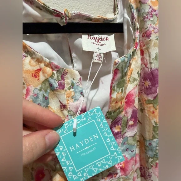 Hayden Los Angeles floral print belted tier poplin midi dress easter - Picture 6 of 11